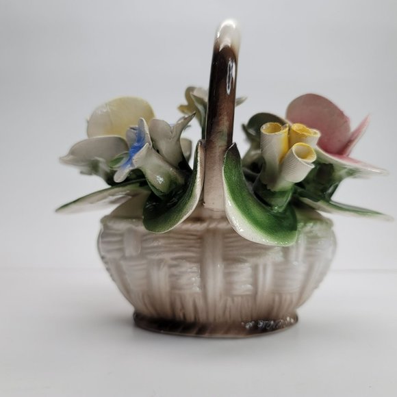 Italian Nuova Capodimonte Porcelain Flower Basket Roses Decor Pd114 - Picture 7 of 11